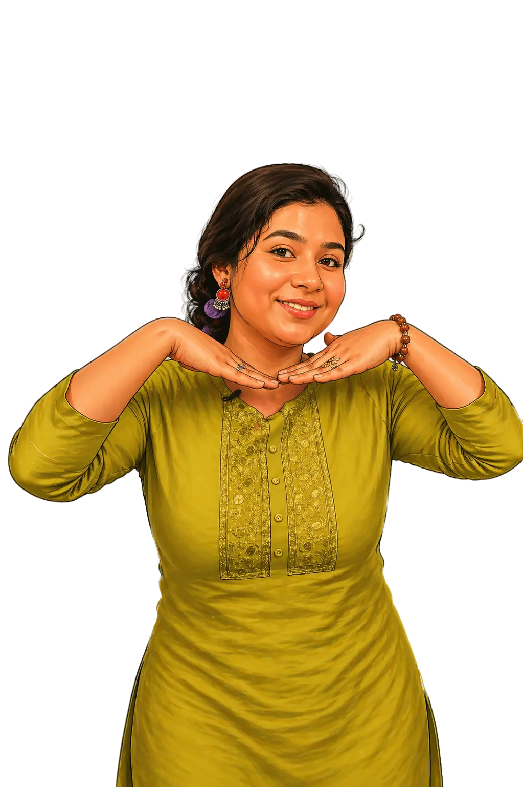 Swagsay founder smiling with hands framing her face
