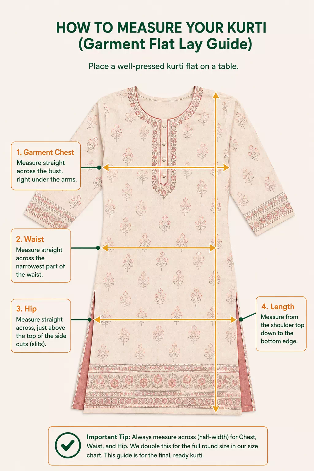 How to measure your kurti garment flat